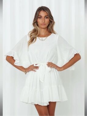 Hello Molly White Tie-Waist Flutter Sleeve Mini Dress size S